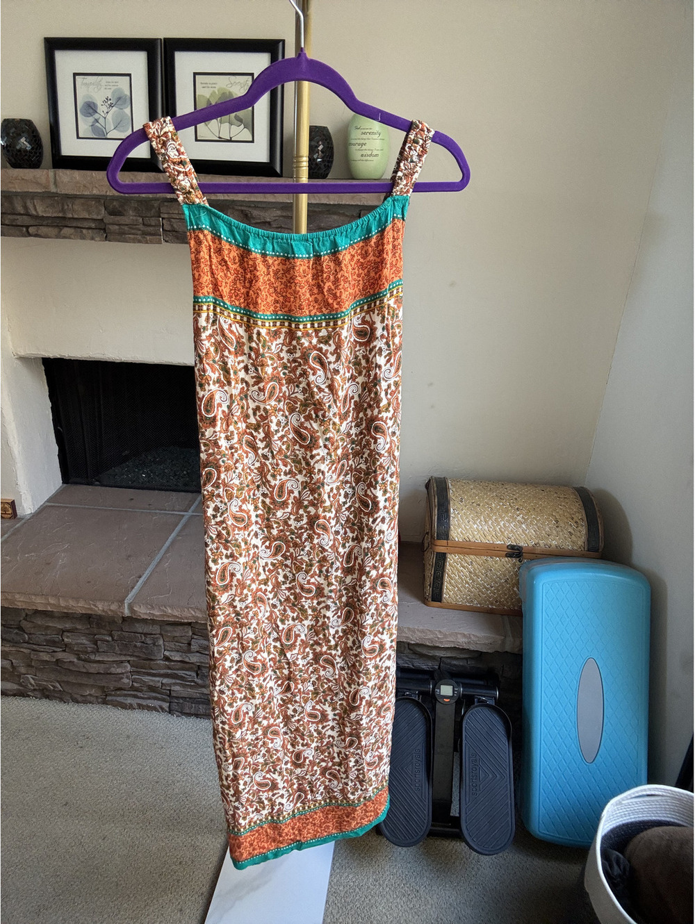 Bula Fiji Teal, orange, and white paisley sleeveless summer dress Size M